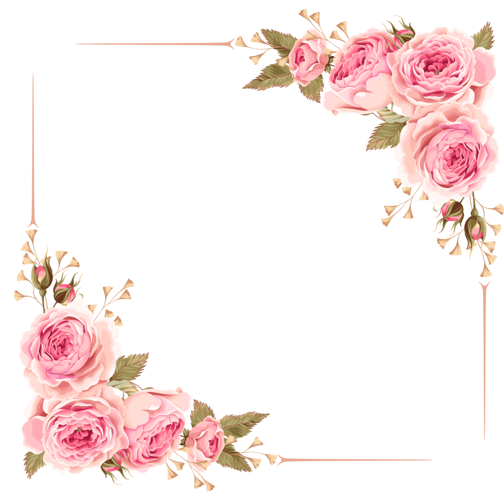 Flower Border PNG Transparent Pink Rose Flower Frame - For Free